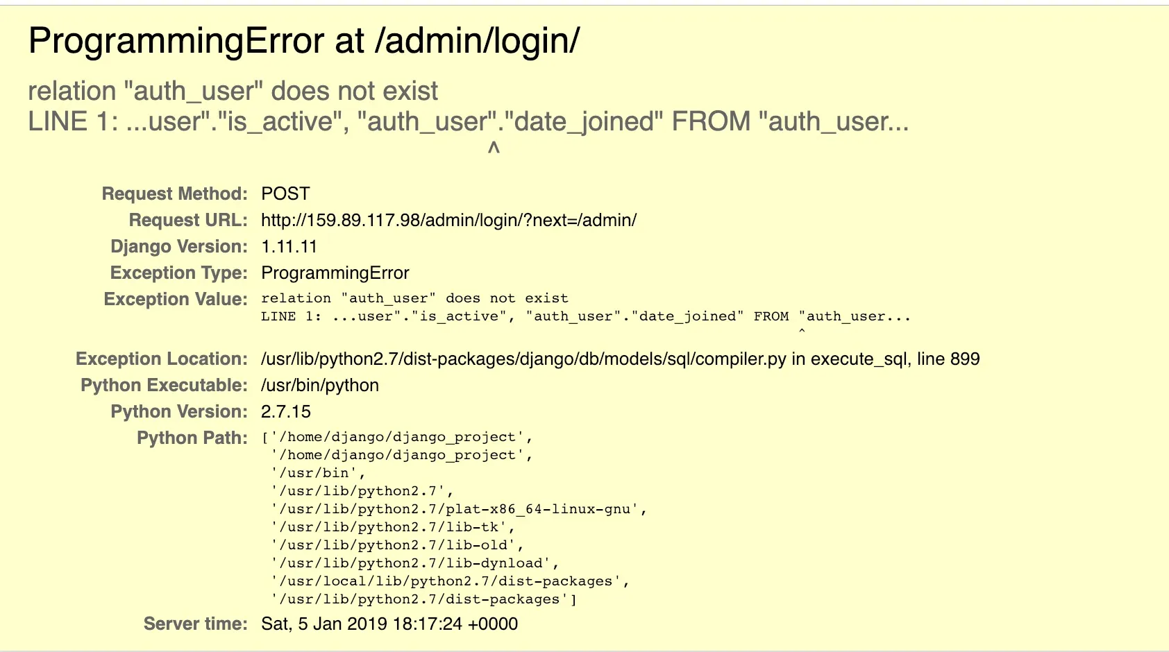 The scammer forgot to run migration scripts